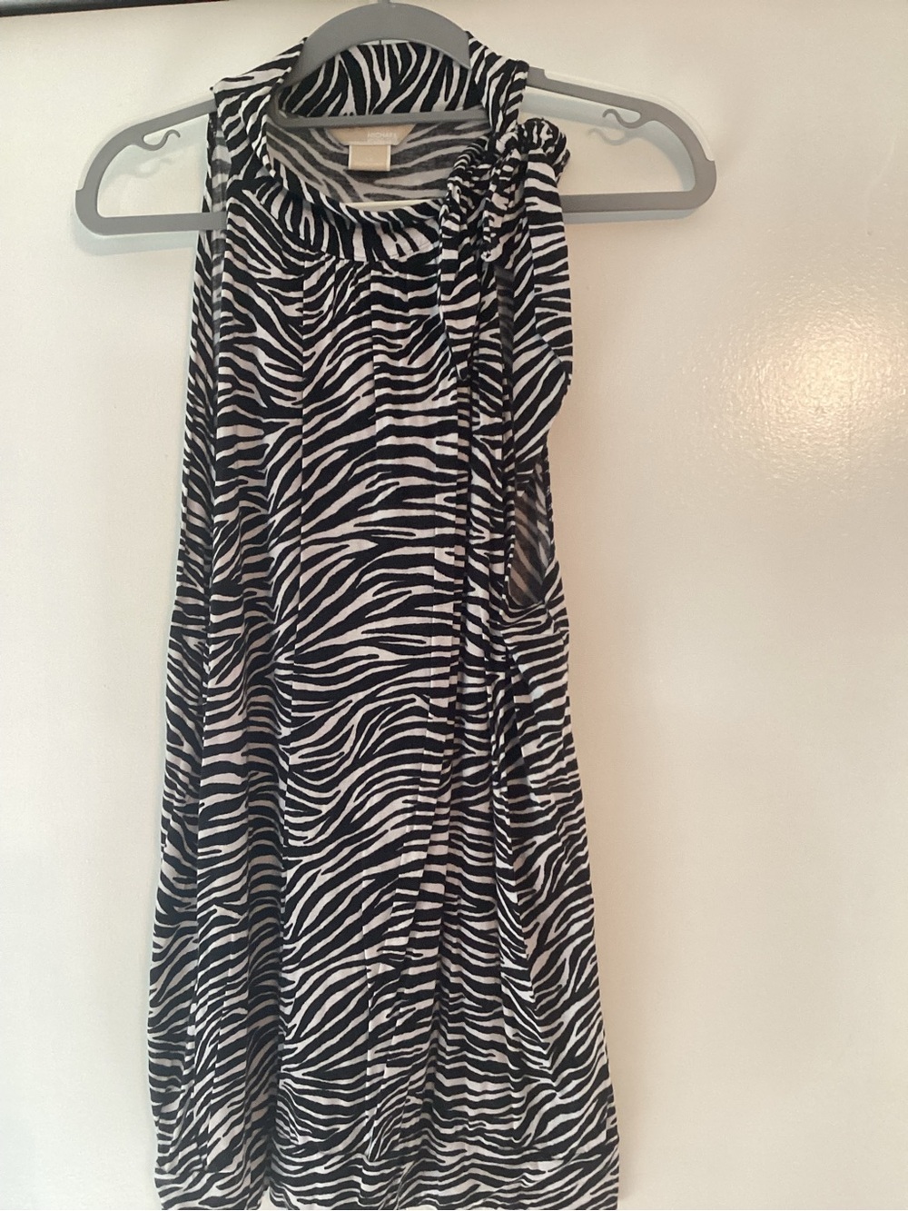 Michael Kors Black & White Zebra Print Sleeveless Tie-Neck Blouse